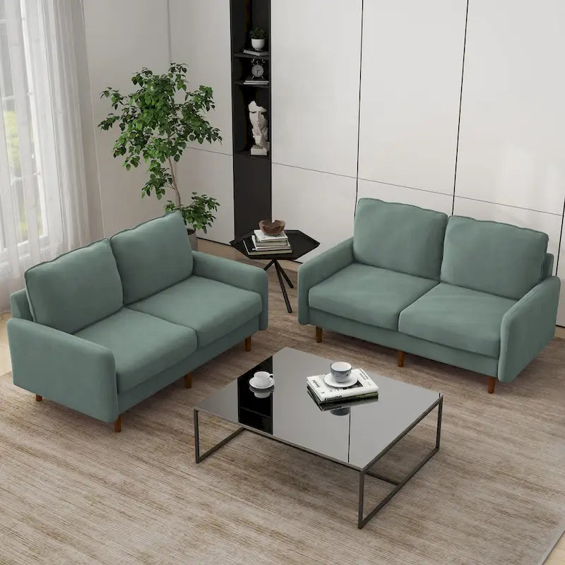 2 Pices Velvet Loveseat Wood Legs Sofa
