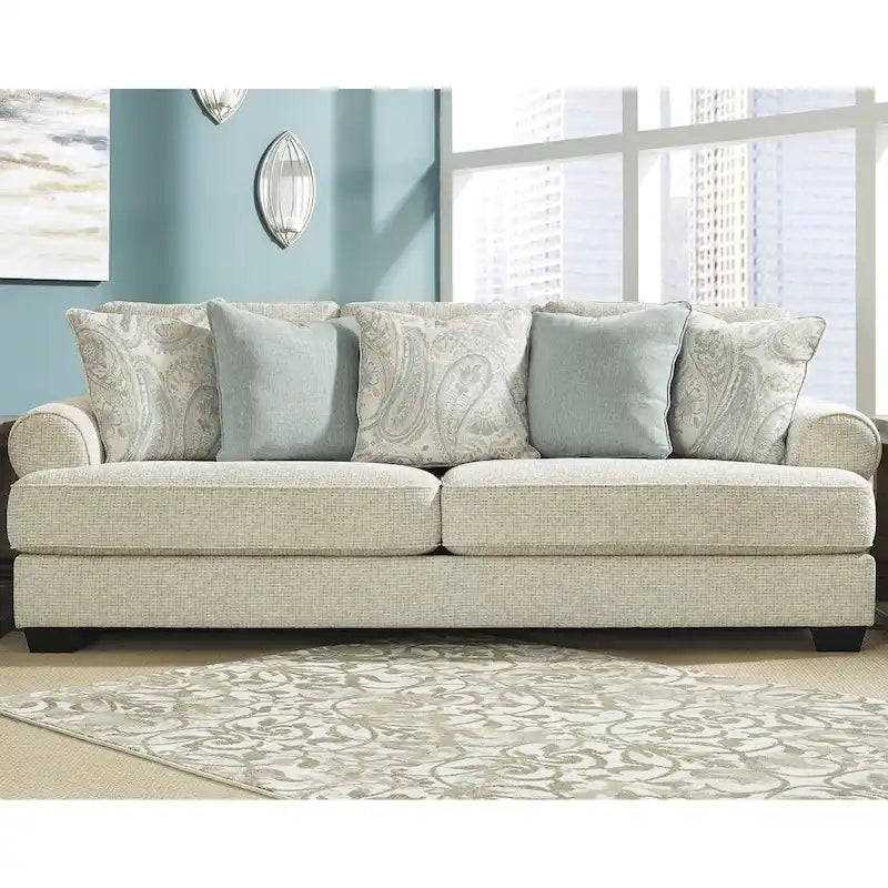 Beige Chenille Sofa - 98"W x 45"D x 39"H