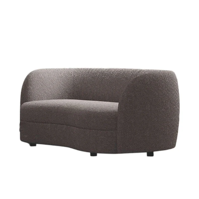 Loveseat, 64 Inch, Charcoal Gray Boucle, Curved Kidney Shape
