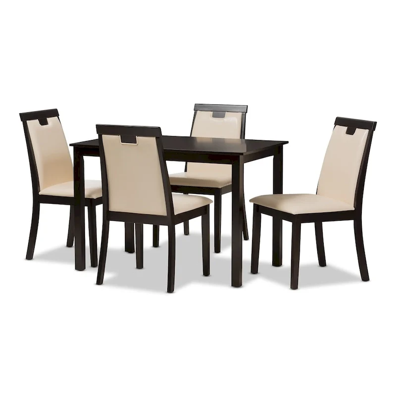 Contemporary Beige Faux Leather 5-Piece Dining Set by Baxton Studio