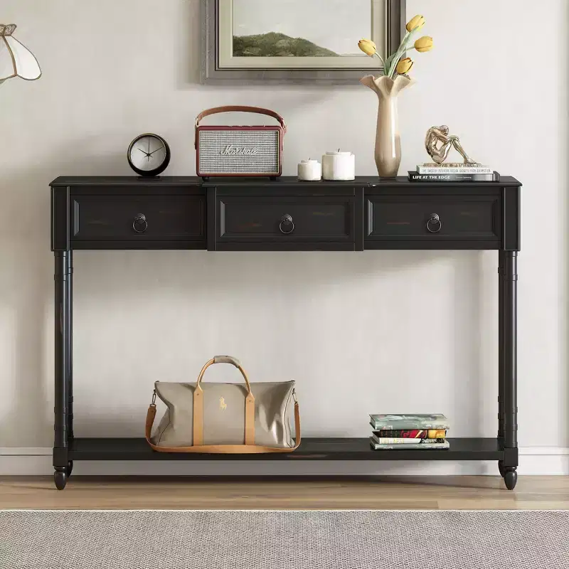 52" Vintage Console Table with 3 Drawers & Large Shelf, Entryway Hallway Table for Living Room