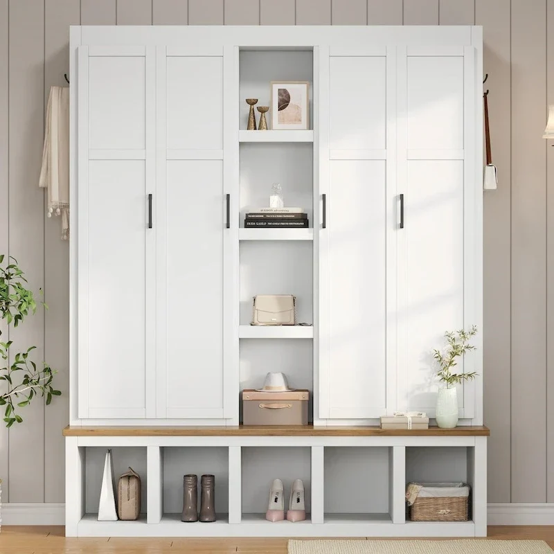 Farmhouse-Style 4-in-1 Hall Tree with Mudroom Bench