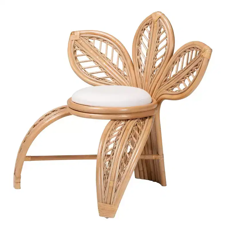 bali & pari Gresham Natural Rattan Leaf Accent Chair White/Natural Brown: Handcrafted, Foam Cushioned, No Assembly Required
