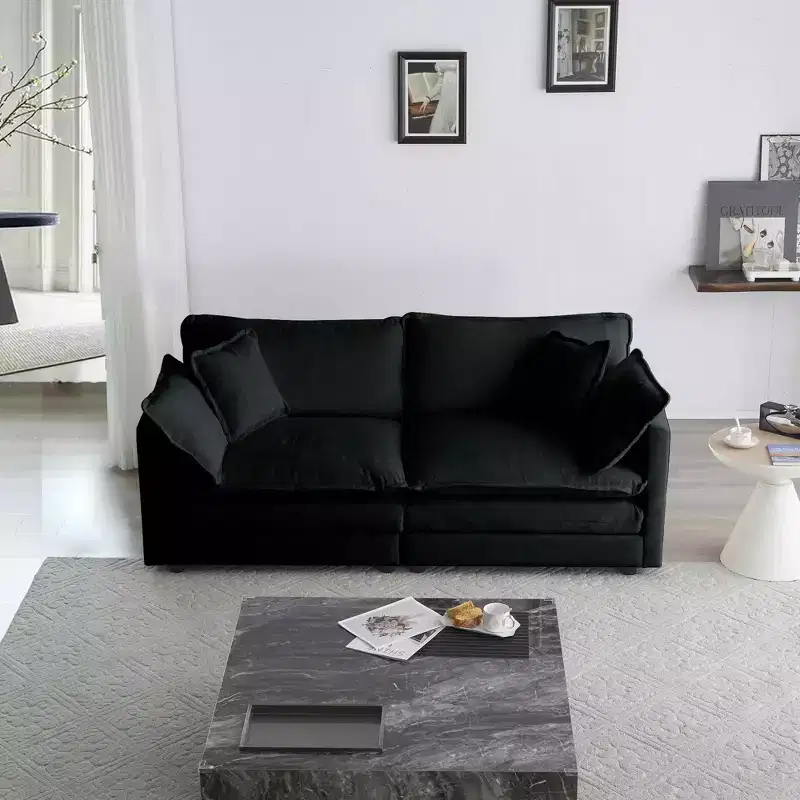 MAYEERTY Modern Loveseat Sofa Upholstered Large Size Deep 2 Seat with 4 Pillows for Living Room Black