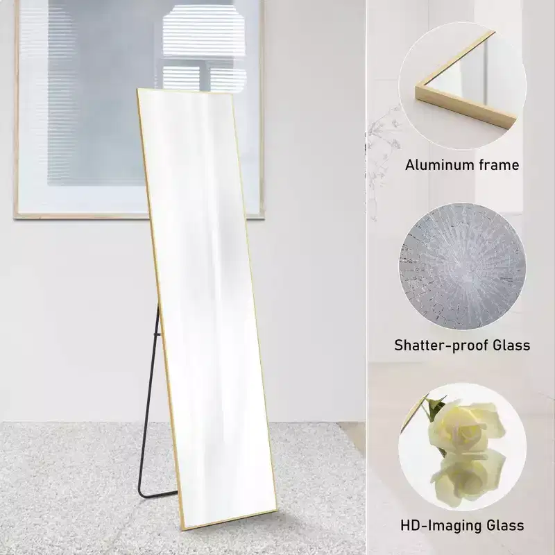 16x59 in Full Length Mirror | Shatterproof HD Glass | Metal Frame | Floor & Wall Mounted