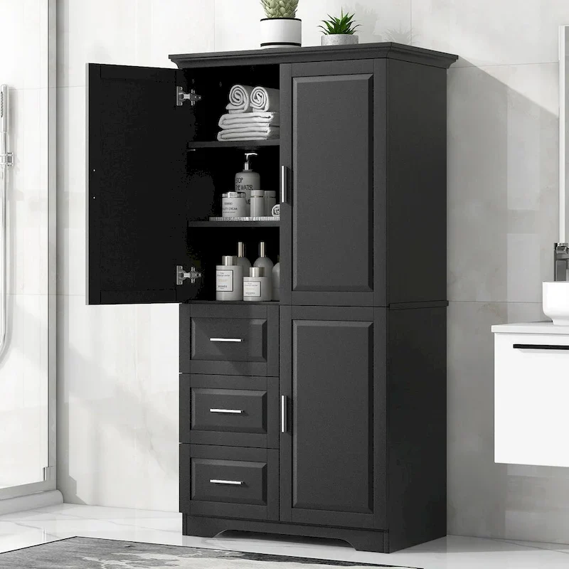 Tall and Wide Storage Cabinet with Doors and Three Drawers