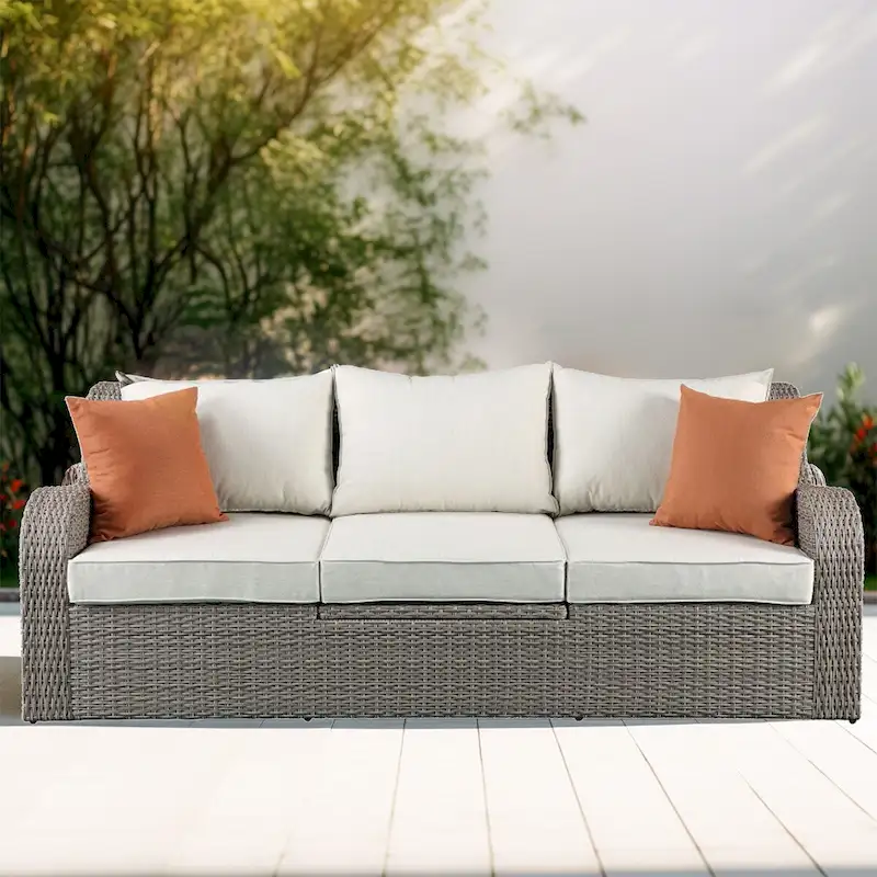 CUSchoice Grey Patio Sectional Set With 2 Pillows - 82L X 36D X 30H