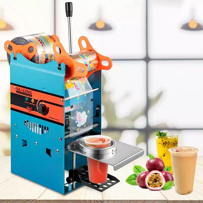 VEVOR Manual Tea Cup Sealer Machine, 300-500 Cup/h Manual Boba Tea Sealer Machine, 90/95mm Cup Diameter Cup Sealing Machine, Blue