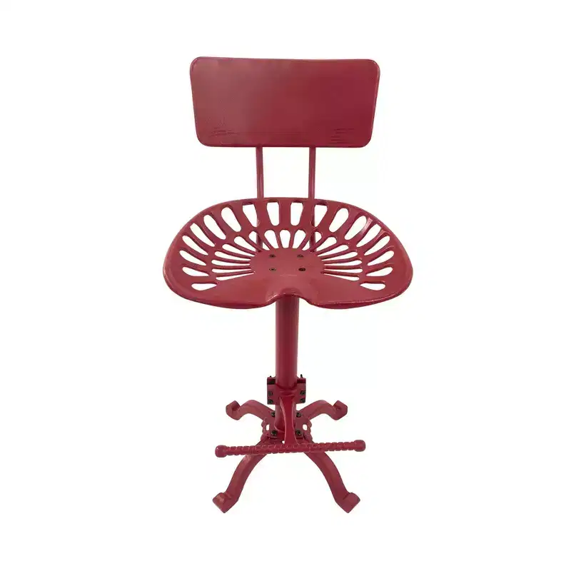 Carolina Living August Tractor Seat Counter Height Barstool with Back Red: Farmhouse Style, Iron, Adjustable 22-33