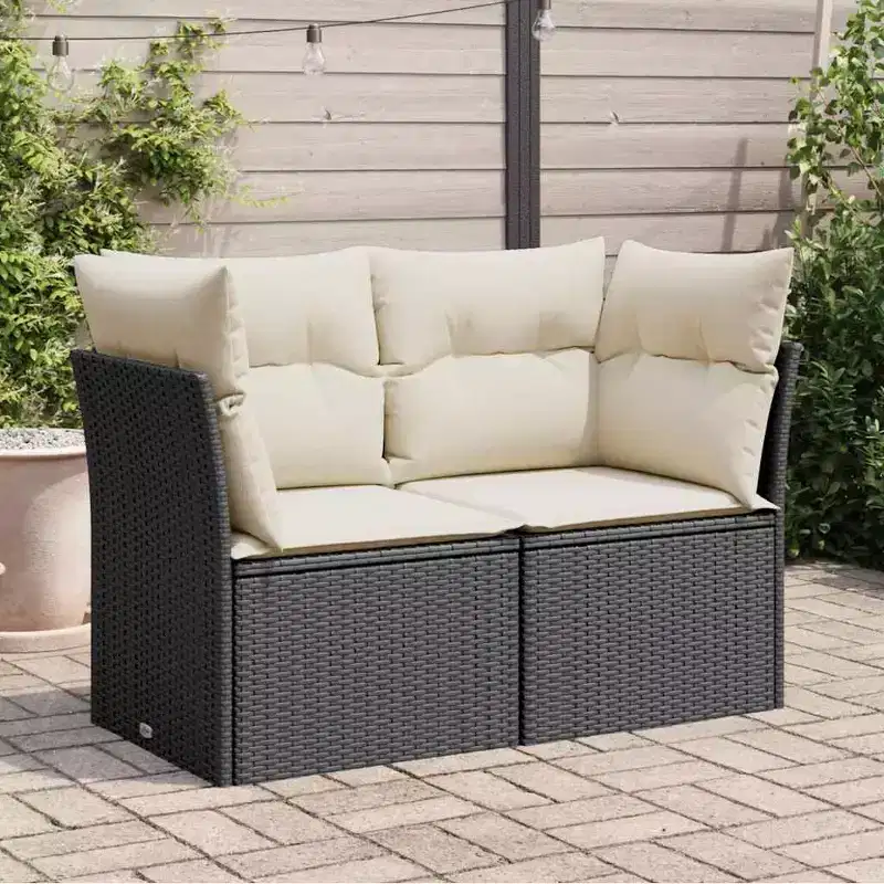 vidaXL Garden Sofa Black, Cream White