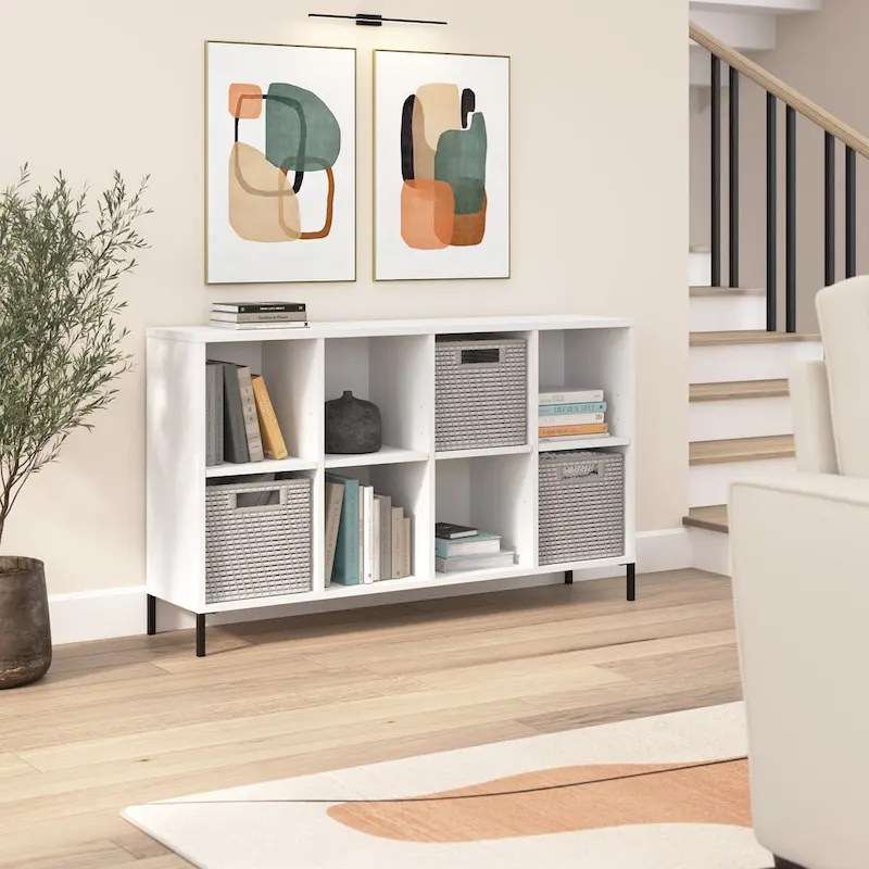 White 8-Cube Storage Organizer Bookcase with Adjustable Shelves & Steel Feet