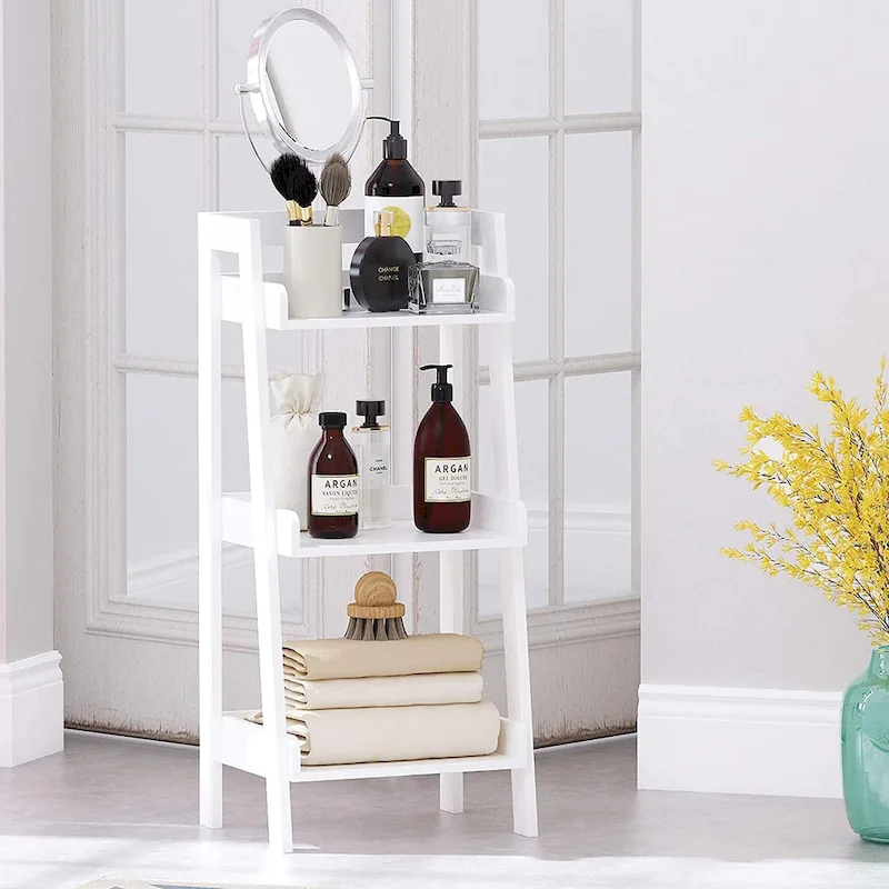3-Tier Ladder Shelf, Bathroom Shelf Freestanding, Open Wood Shelving Unit