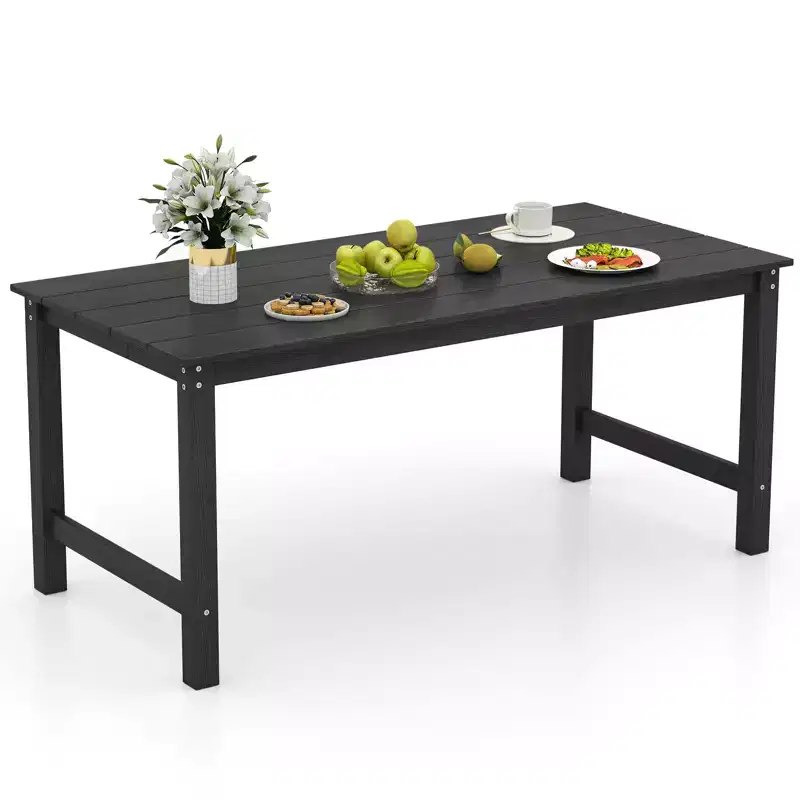 Costway HDPE Outdoor Dining Table for 6 Person 67 Patio Table w/ Wood-Like Tabletop