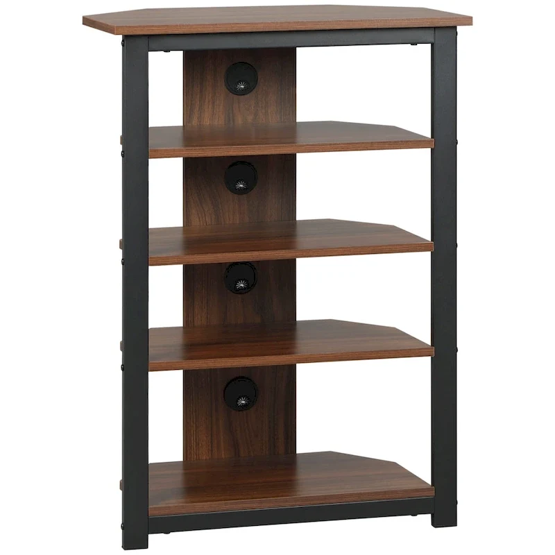 TV Stand, AV Media Stand, Corner Audio Tower with Storage Shelves and Steel Frame