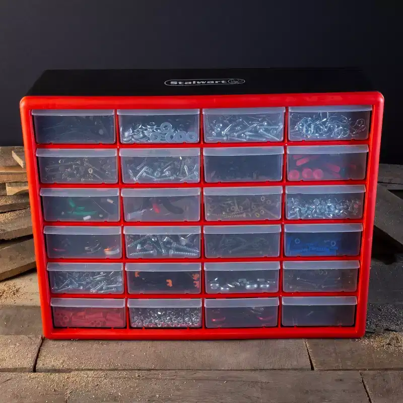 Red 24-Drawer Plastic Storage Organizer, Single User
