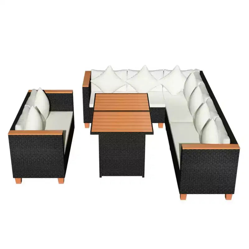 vidaXL Patio Furniture Set Set of 5 Black and Cream White Poly Rattan