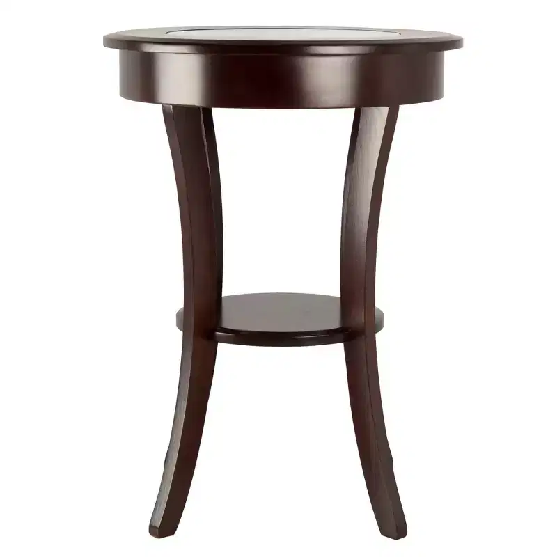 Round Glass-Top Accent Table �C Cappuccino, Flared Legs, 68,6 cm Height