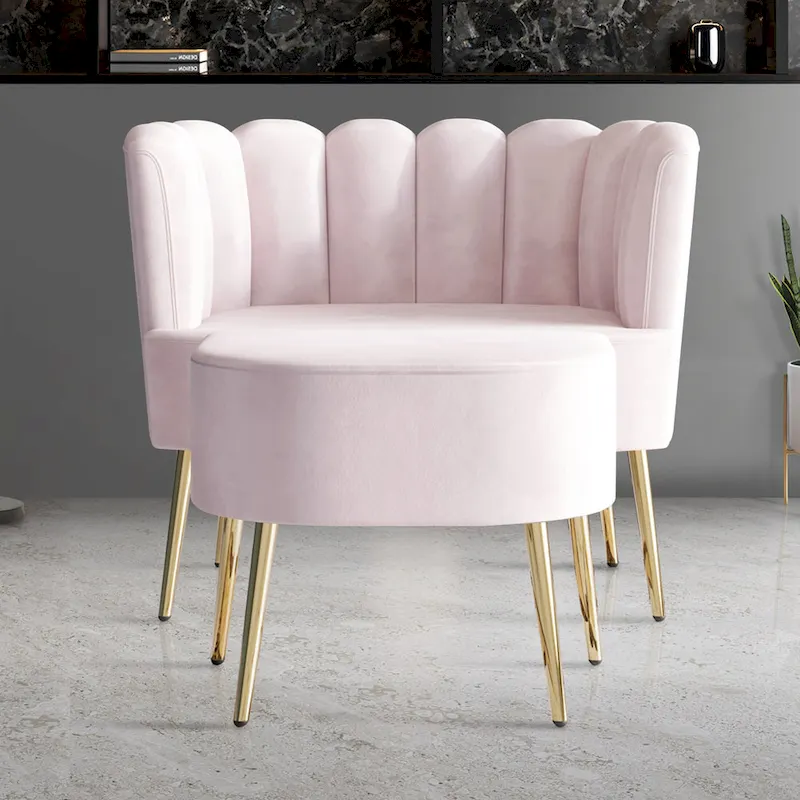 Luxurious Velvet Upholstered Accent Chair with Stool