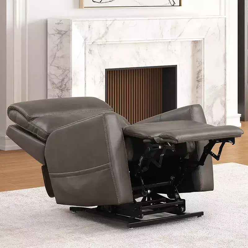 Leatherette Powered Recliner Lift Chair with Zone Heating and Adjustable Headrest, Gray