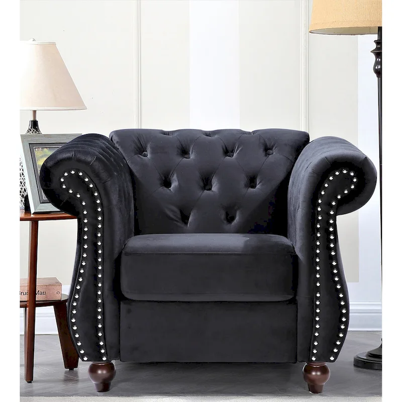Crushed Velvet Chesterfield Accent Chair, Blue / Pink / Green / Black / Grey / Beige, Single Seat