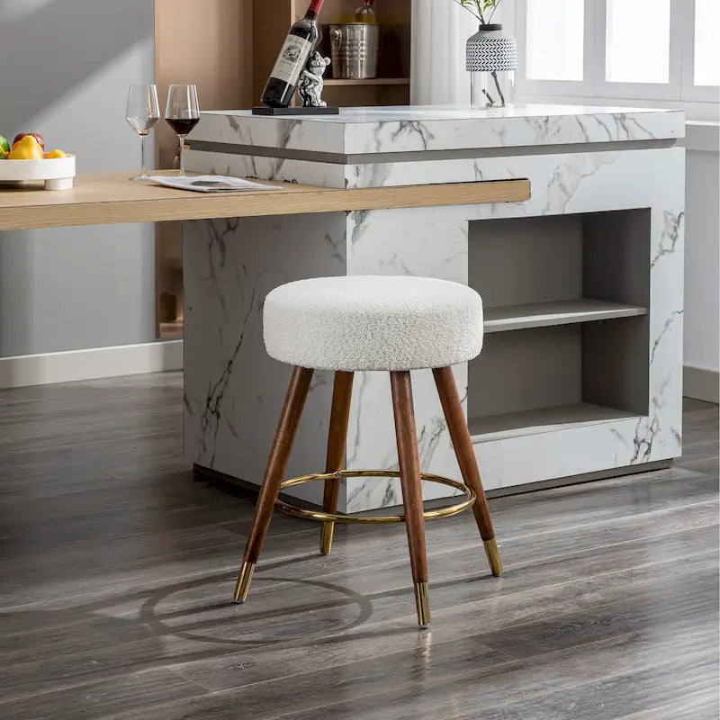 White 23.88 Upholstered Swivel Stool with Wood Frame