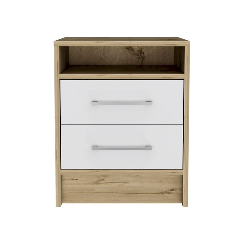 2-Drawer 1-Shelf Rectangle Nightstand Smokey Oak