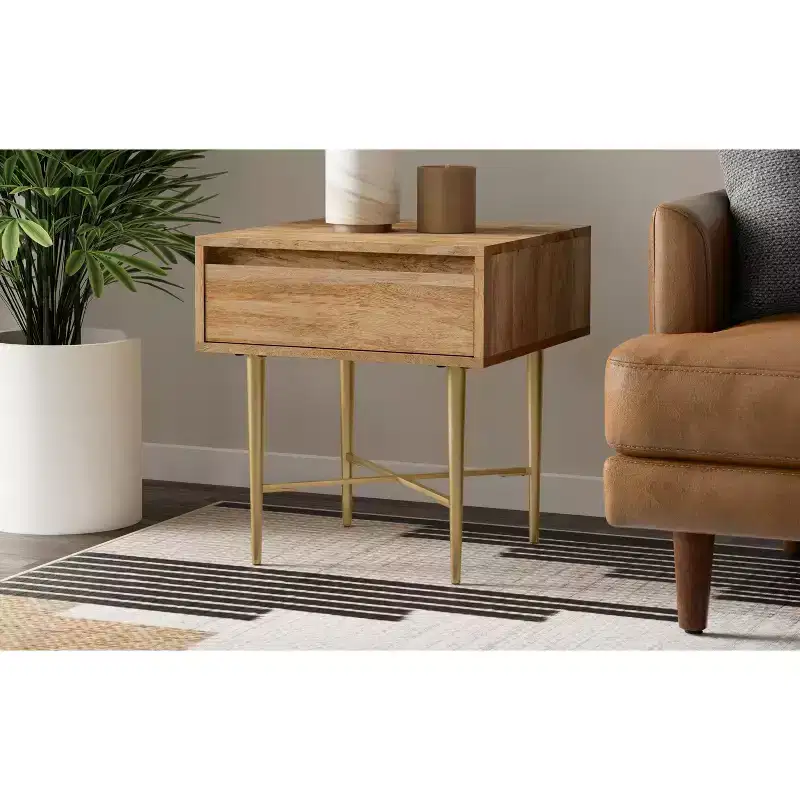 Jovie SOLID MANGO WOOD 20 inch Wide Square Contemporary End Table with Drawer