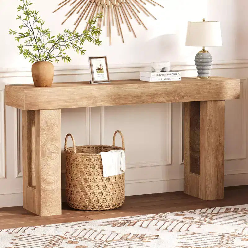 63-Inch Long Console Table - Sofa Table Behind The Couch, Farmhouse Wooden Rectangular Table for Entrance, Hallway, Living Room