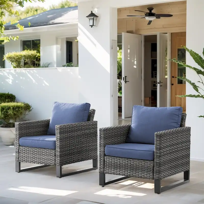 Patio Chairs Outdoor Wicker Chair with Cushion - Grey