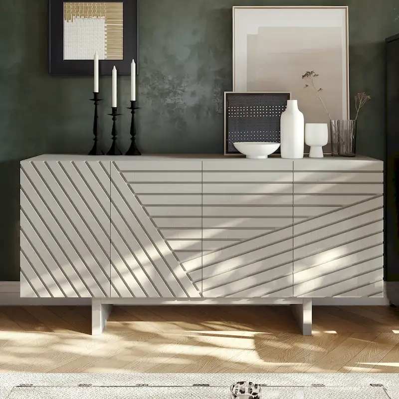 Clihome Mid-century Wood 4-Door Buffet Sideboard Cabinet