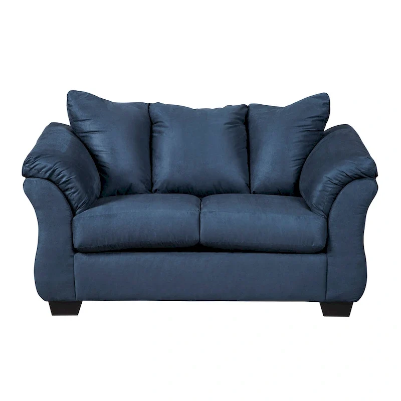 Navy Blue Microfiber Pillow Back Loveseat