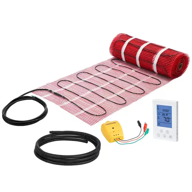 VEVOR 80 sqft Self-Adhesive Mesh Floor Heating Mat System, 120V Electric Radiant Heated Floor System, with Smart Control Thermostat & Alarm, Red