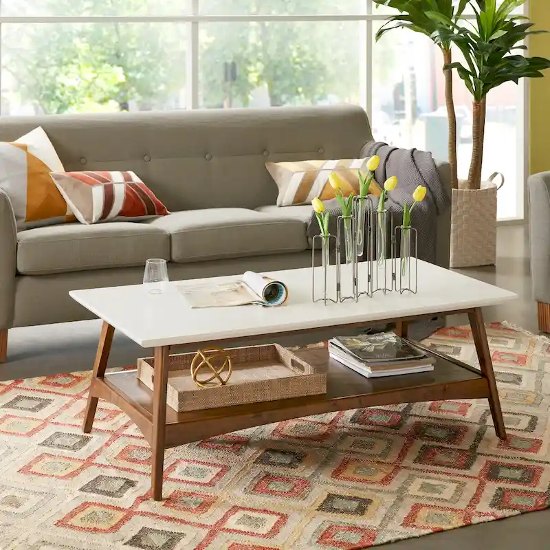 Mid-Century Two-Tone Coffee Table with Storage Shelf