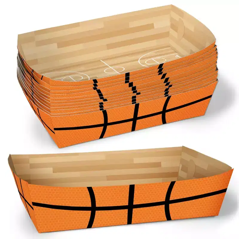 Big Dot of Happiness Basketball Party Paper Food Trays, Disposable Double-Sided Paper Food Holders for Nachos, Hot Dogs, French Fries - 12 Ct