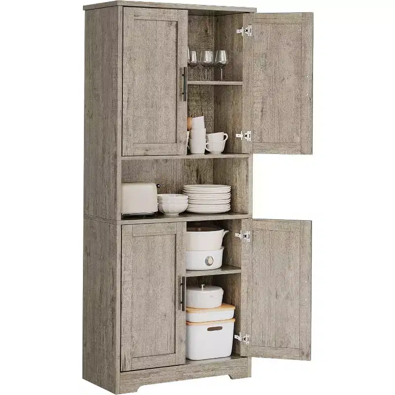 178cm Tall Kitchen Pantry Cabinet with 4 Doors & Adjustable Shelves 鈥?Modern Storage Organizer