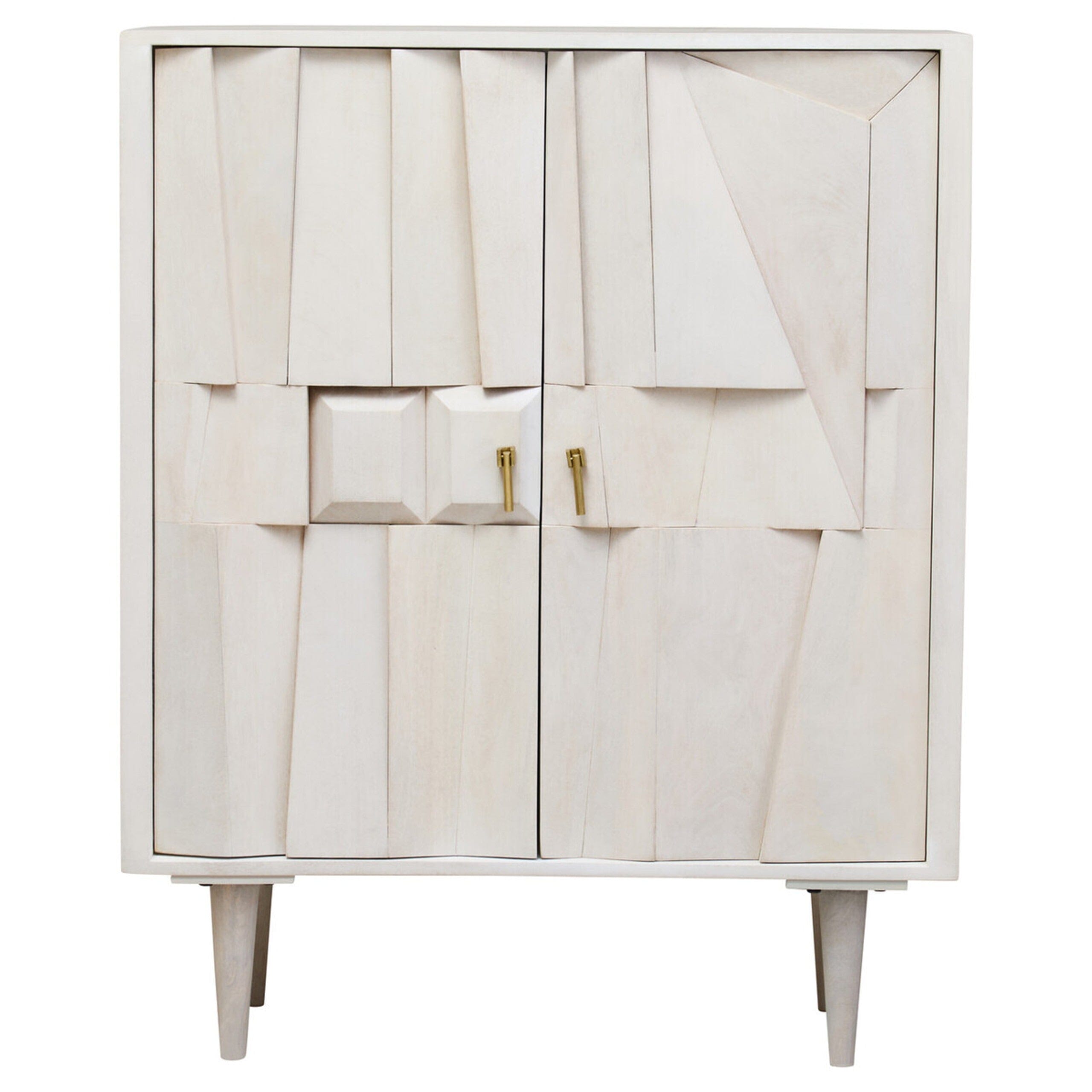 2 Door Geometric Whitewash Wood Sideboard