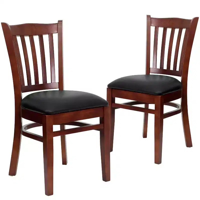 Emma and Oliver 2 Pack Vertical Slat Back Wooden Restaurant Chair