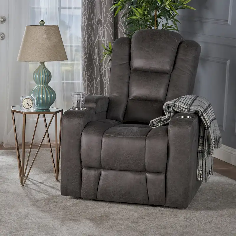 Roomfitters 33 Wide Power Standard Recliner Chair with Arm Storage and USB, Slate