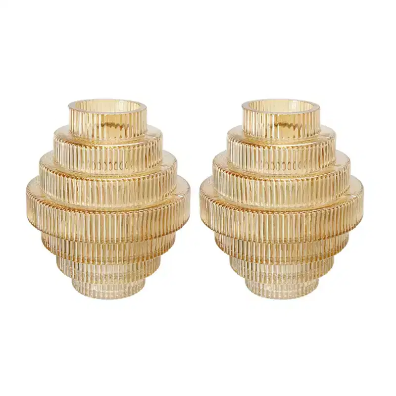 NAYSAYE Set of 2 Tiered Geometric Clear Vases with Amber Luster for Modern Home Tabletop and Living Room Decor, Multicolor, 5.9*5.9*6.7