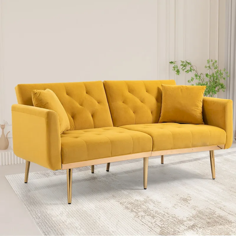 65.35-Inch Velvet Futon Sofa Bed with Adjustable Backrest