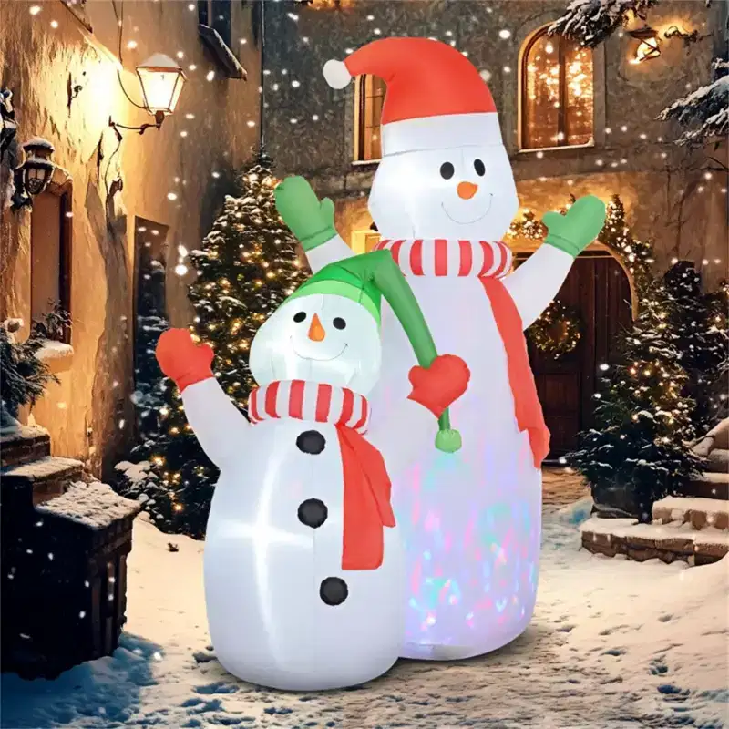 NAYSAYE 8FT Christmas Inflatable Snowman And Son Wearing Hat Scarf And Gloves Holiday Decoration For Yard And Home, Red and White, 74.8*43.3*94.5