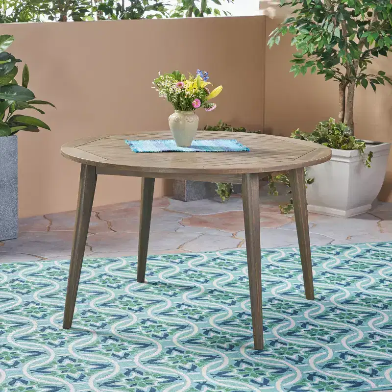 GDFStudio Wentworth Outdoor Acacia Wood Circular Dining Table with Splayed Legs