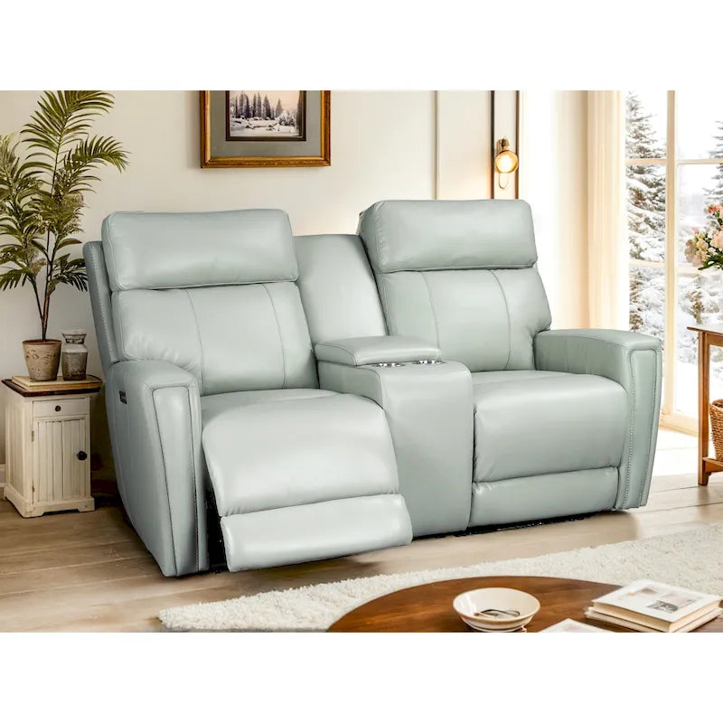 Zero Gravity Power Recliner Loveseat – Green / Blue / Cream, Top Grain Leather, Seats 2
