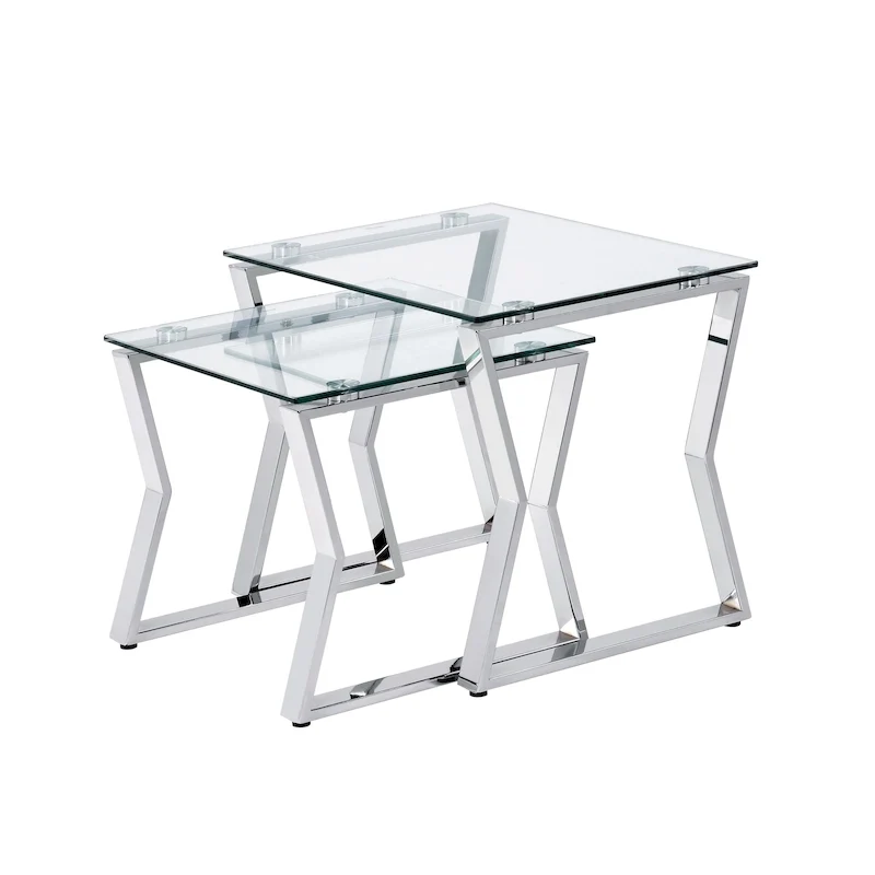 Morfell Contemporary 20-inch Glass Top 2-Piece Nesting Tables Set by Furniture of America