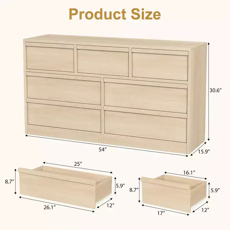 54-Inch 7-Drawer Wood Dresser with Large Storage