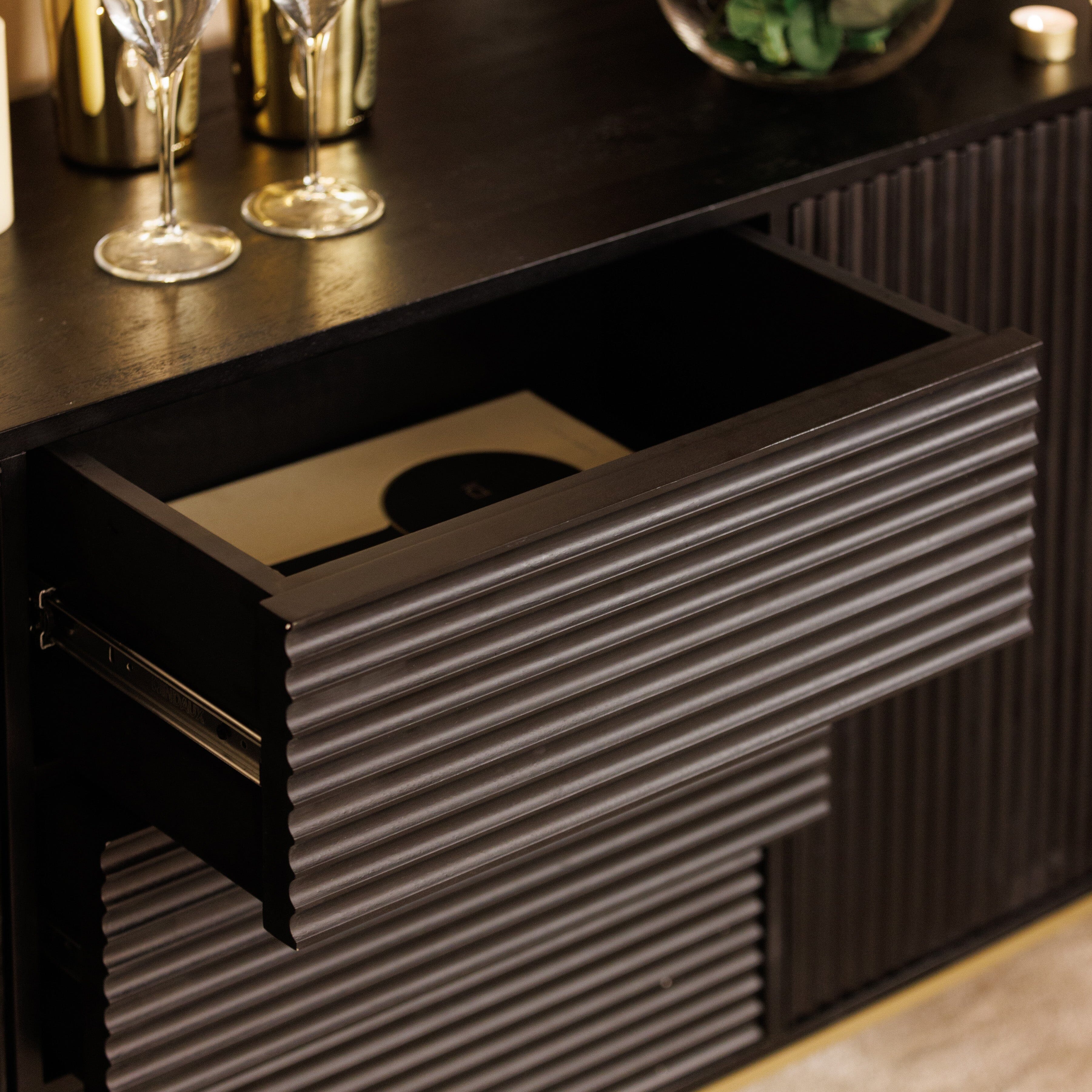 Black & Gold Rippled Sideboard