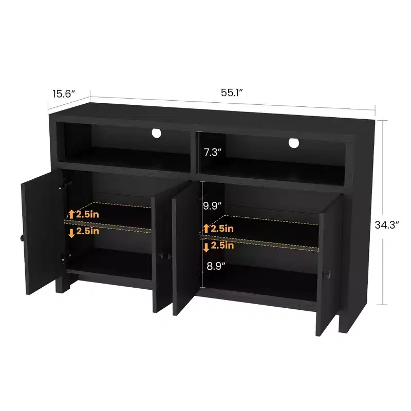 Buffet Sideboard Cabinet with Storage, 55 Large Farmhouse Kitchen Storage Cabinet with 4 Doors & Adjustable Shelves, Wood Coffee Bar Cabinet