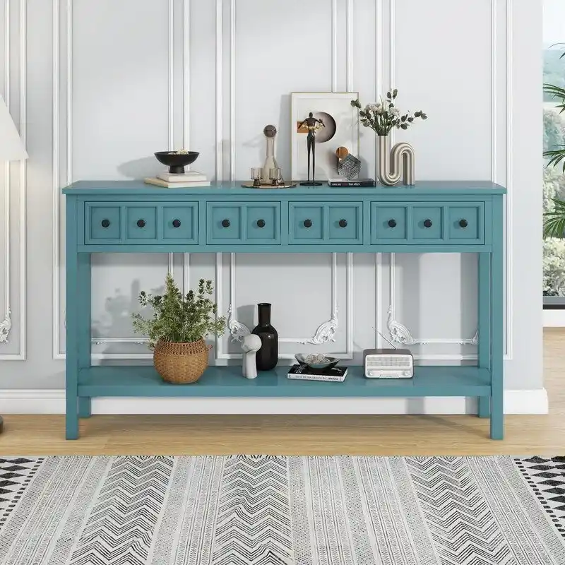 60-Inch Entryway Console Table with 4 Drawers and Bottom Shelf