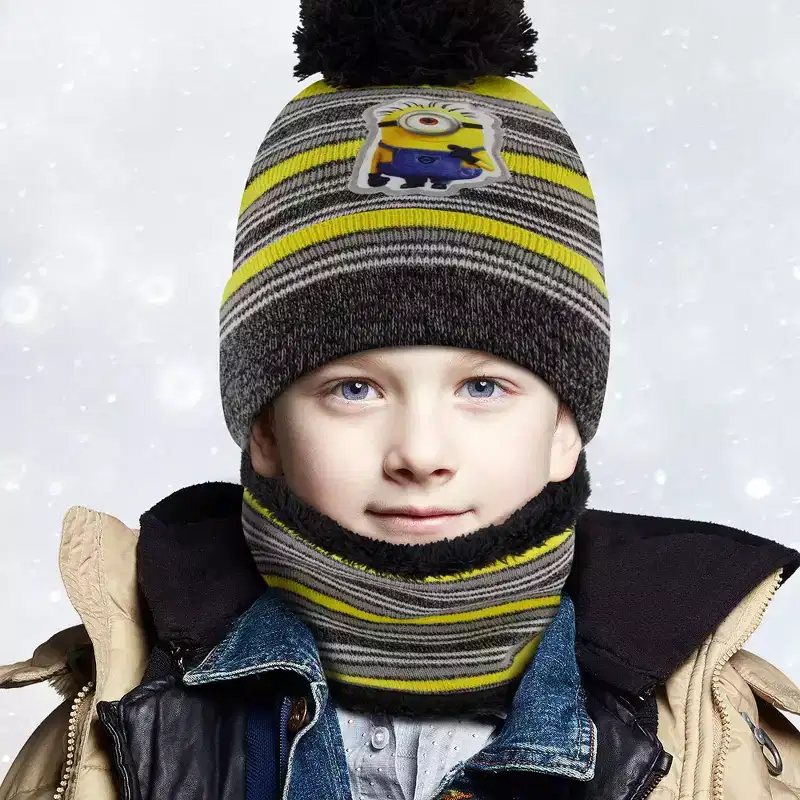 Minions Boy's Winter Hat, Gloves, and Scarf Set, Kids Ages 4-7