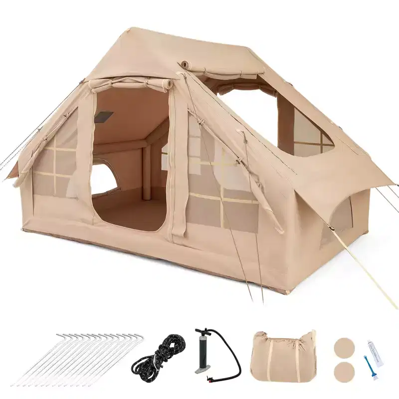 Costway 4-6 People Inflatable Tent with 4 Mesh Screen Windows 2 Doors Skylight Carrying Bag Green/White